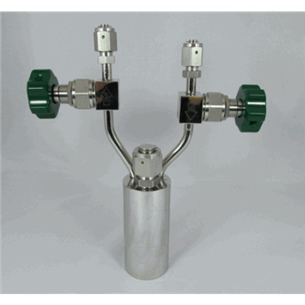 Stainless steel bubbler, 150ml, vertical, electropolished with fill-port, PCTFE valve stem tip, DOT 4B|95-4151