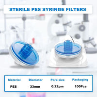 biologix sterile syringe filter, membraner: pes,pore size: 0.22μm,diameter:33mm. double luer lock.  individually packed, 100 pcs/pack, 4 packs/case|08-PES3322S