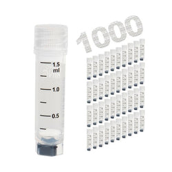 cryoking 1.5ml clear polypropylene sterile cryovials with external thread and clear caps assembled.  cryovials come with 2d code on the bottom, side barcode and marked graduations.  25 cryovials/bag|88-9157