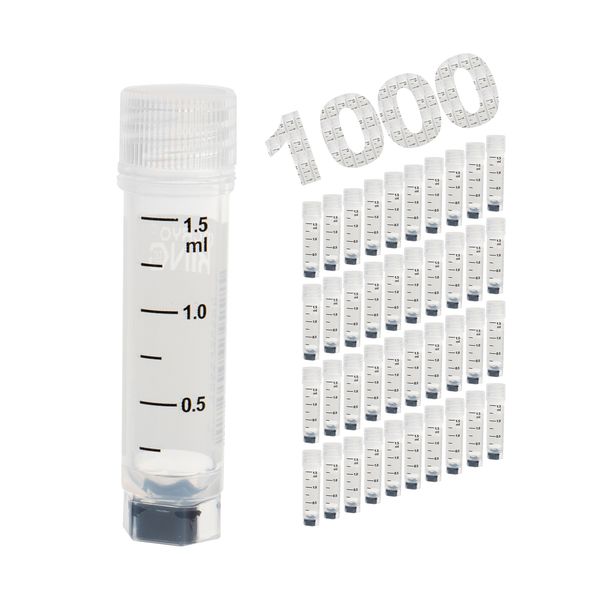 cryoking 1.5ml clear polypropylene sterile cryovials with external thread and clear caps assembled.  cryovials come with 2d code on the bottom, side barcode and marked graduations.  25 cryovials/bag|88-9157