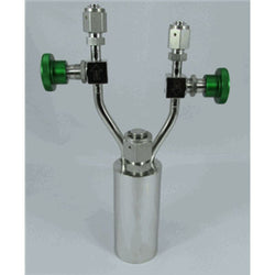 Stainless steel bubbler, 150ml, vertical, electropolished with fill-port, high temp valves (315°C), DOT 4B|95-0271