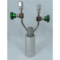 Stainless steel bubbler, 150ml, vertical, electropolished with fill-port, high temp valves (315°C), with short dip tube, cut to 1 inch from top of bubbler, DOT 4B|95-0276