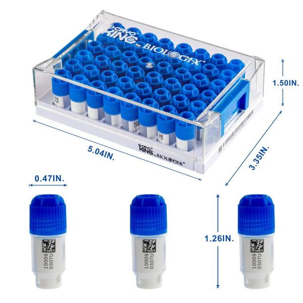 cryoking sbs combo, 1.0ml external vials + rack；vial caps color:biologix blue . cap shape: round dome-shape, fit for brooks machine,barcode: 2-color injection molding technique; laser-etched 4 codes|89-5103-R