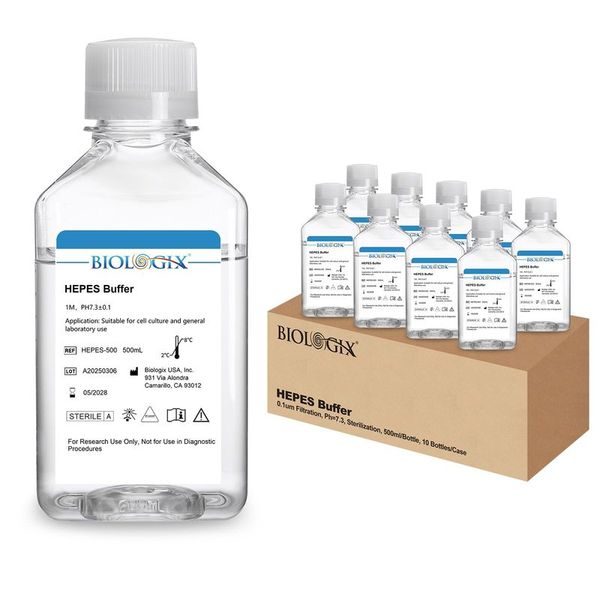 HEPES buffer (1M)，pH7.3,Sterile, No phenol red Storage conditions: 2~8℃，500mL/ Bottle, 10 Bottles/Case|HEPES-500