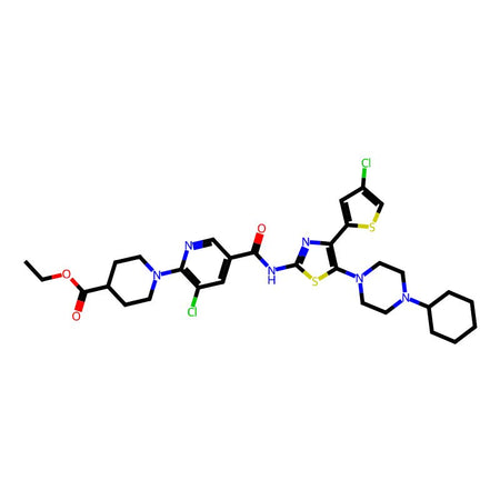 (3-Chloro-5-([4-(4-chlorothiophen-2-yl)-5-(4-cyclohexylpiperazin-1-yl)thiazol-2-yl]carbamoyl)-2-pyridine Yl) piperidine-4-carboxylic acid ethyl ester, 98%|9259920|570403-14-4