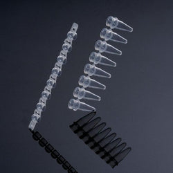 biologix 0.2ml clear polypropylene non-sterile conical bottom (thin wall) pcr tubes with dome shaped caps.  tubes & caps come in strips of 8.  125 strips/pack, 10 packs/case|60-0008