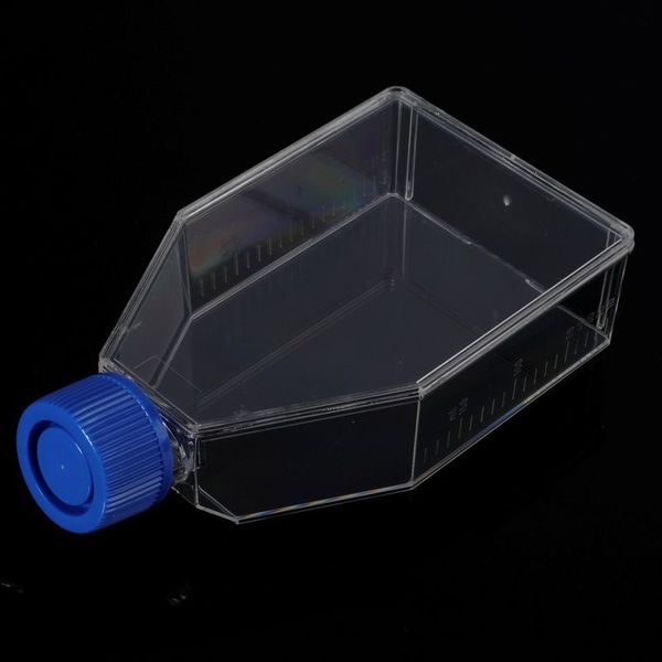 biologix 250ml (25ml working volume) clear polystyrene (tc-treated) sterile cell culture flasks with plug cap assembled.  5/pack, 20 packs/case|07-9075
