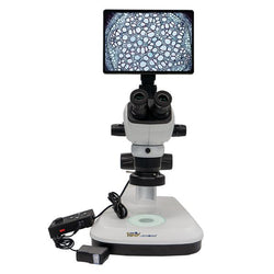 Trinocular Microscope，3W-LED light source (wide voltage) on the top and bottom, 10.5 inch Android smart all-in-one YW5699B, 0.5 times camera C interface, Four-zone control ring JHS-72，1-year warranty|DK-31023CS