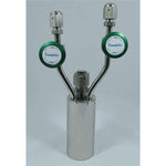 Stainless steel bubbler, 150ml, vertical, electropolished with fill-port, high temp valves (315°C) with rotated handles, DOT 4B|95-4155