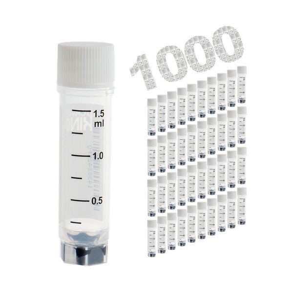 cryoking 1.5ml clear polypropylene sterile cryovials with external thread and white caps assembled.  cryovials come with 2d code on the bottom, side barcode and marked graduations.  25 cryovials/bag|88-9150