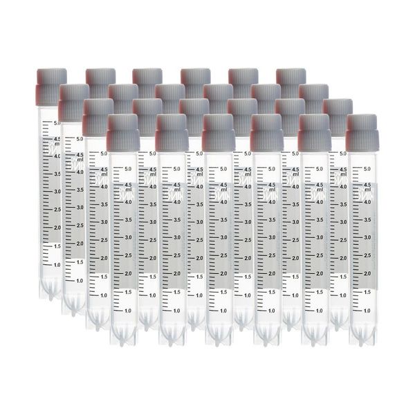 cryoking 5.0ml clear polypropylene sterile cryovials with external thread and white caps assembled.  cryovials come with side barcode and marked graduations.25 cryovials/bag, 20 bags/pack, 2 packs/cas|88-6500S