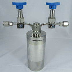 Stainless steel bubbler, 600ml, horizontal in line, electropolished with fill-port, high temp valves (315°C)|96-5007