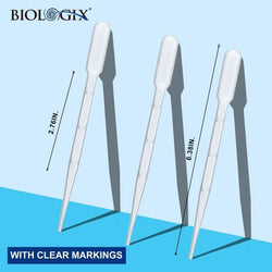 biologix 3ml disposable polyethylene sterile general purpose transfer pippets (length: 160mm | capacity: 7.5ml).  pippets have molded graduations at each 0.25ml up to 3ml (22 drops/ml). pippets come i|30-0138A1