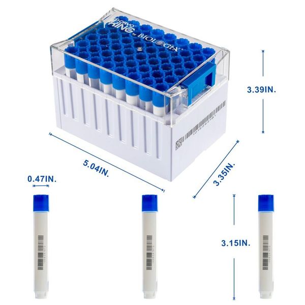 cryoking sbs combo, 5.0ml external vials + rack；vial caps color:biologix blue. cap shape: f-shape, fit for micronic machine,barcode: 2-color injection molding technique; laser-etched 4 codes, rack dim|89-5503-F
