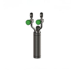 Stainless steel bubbler, 300ml, vertical, electropolished with fill-port, high temp valves (315°C) with rotated handles, no dip tube, DOT 4B|95-4295