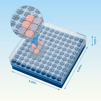 cryoking 1 inch 100 well blue polycarbonate scan-ready autoclavable cryogenic storage box (dimensions: 133x133x36mm). boxes have marked numeric grid for identification purposes. fit for 0.5ml cryoking|98-0113