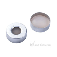Crimp caps for headspace vials, 20 mm, silver, open, aluminum, natural PTFE/natural silicone septum|969761