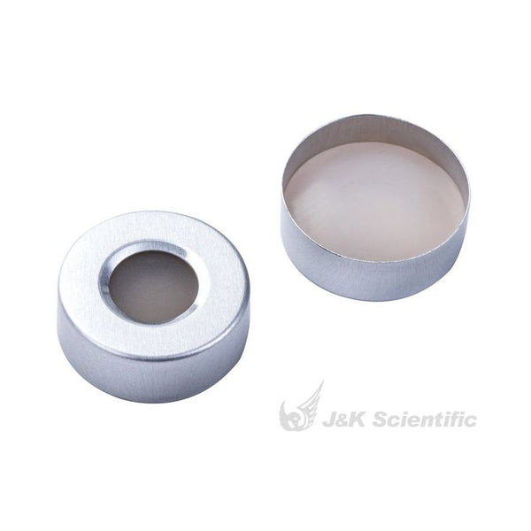 Crimp caps for headspace vials, 20 mm, silver, open, aluminum, natural PTFE/natural silicone septum|969761