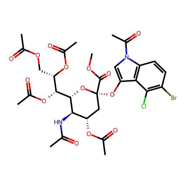 (1S,2R)-1-((2R,3R,4S,6S)-3-Acetamido-4-acetoxy-6-((1-acetyl-5-bromo-4-chloro-1H-indol-3-yl)oxy)-6-(methoxycarbonyl)tetrahydro-2H-pyran-2-yl)propane-1,2,3-triyl triacetate|CS-0005771|153248-53-4