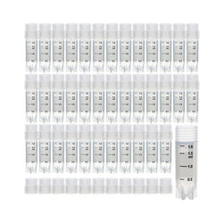 cryoking 2.0ml clear polypropylene sterile cryovials with external thread and clear caps assembled.  cryovials have writing patch and marked graduations.25 cryovials/bag, 20 bags/pack, 2 packs/case, p|88-3207S